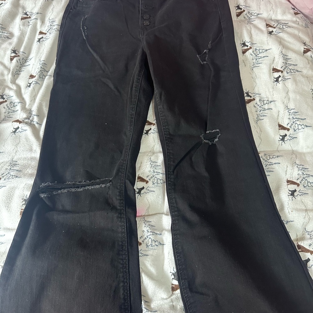 Indigo Rein Black Distressed Flare Jeans